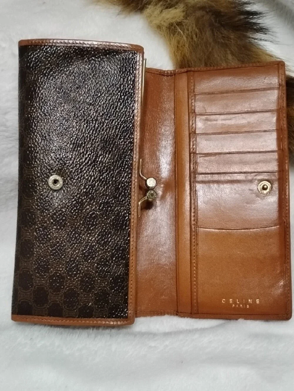 CELINE Macadam Continental Luxury Wallet! Lovely Brown & Tan Vintage Leather!